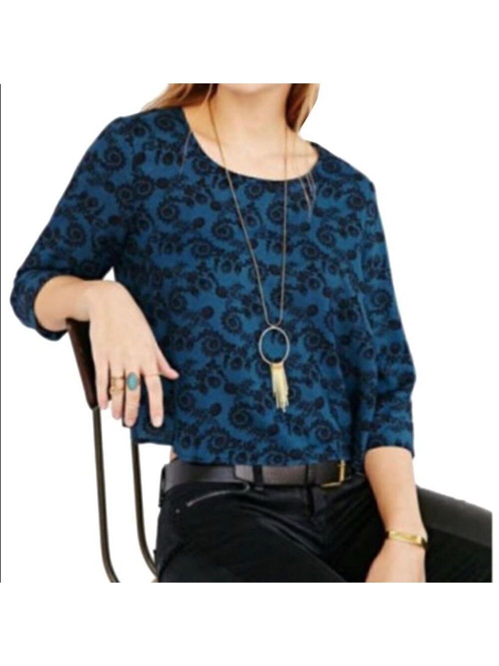 Anthropologie Pins and Needles Floral Keyhole Boatneck Top